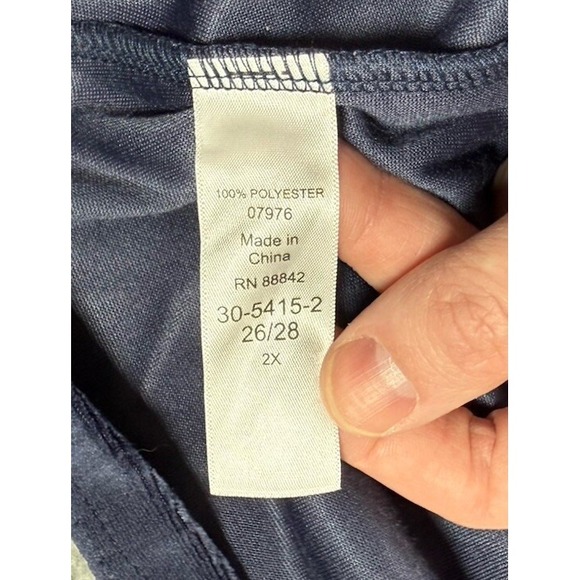 Woman Within Velvet Tunic Top Womens 2X 26 28 Blue Button Front Stretch Soft - Picture 12 of 12